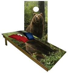 Cornhole Boards w Bags Grizzly Bear Nature Corn Hole Bean Bag Toss Game Set 38