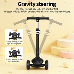 Commugo Kids 3 Wheel Scooter for Ages 3-10 Year Girls/Boys Toddler Scooter Black