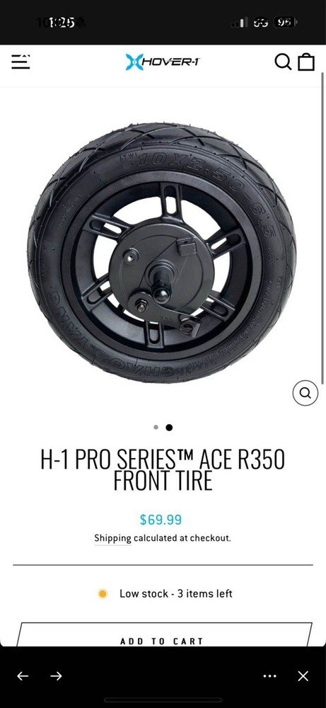 Hover H-1 Pro Series Ace R350 Front Tire Electric Scooter 10×2.5-6.5