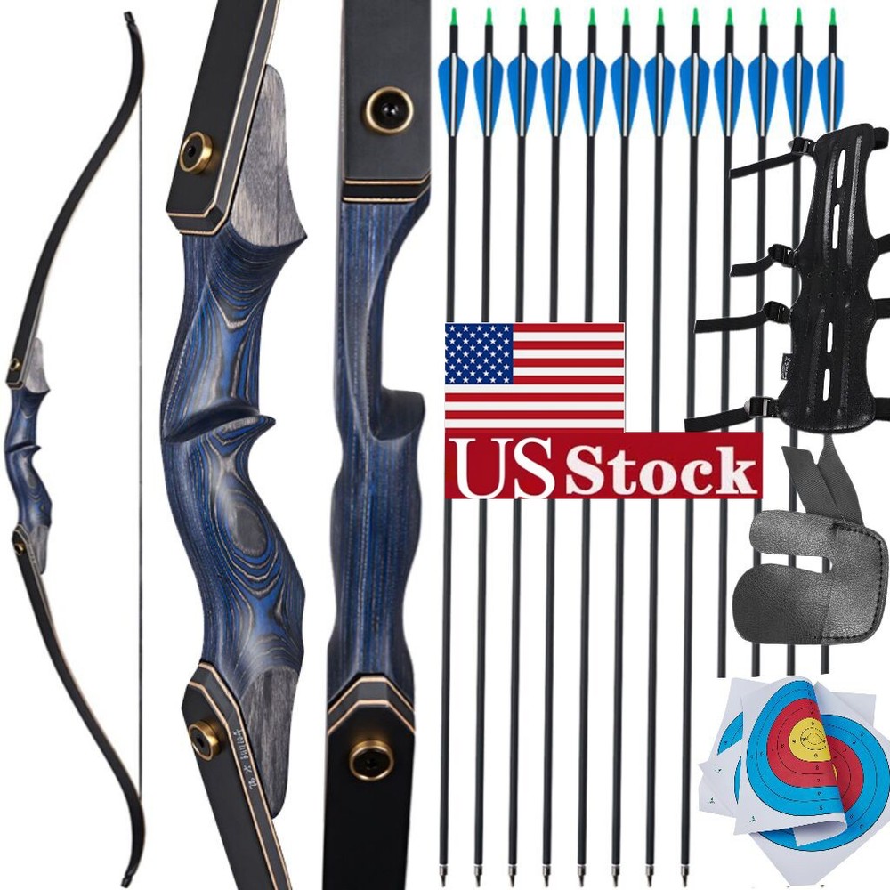 Archery 60″ RH 25-50lbs Wooden Riser Recurve Bow&12pcs Arrows Hunting Target