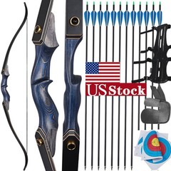 Archery 60″ RH 25-50lbs Wooden Riser Recurve Bow&12pcs Arrows Hunting Target