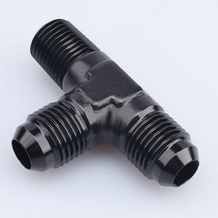 -8 AN Male Flare to 3/8″ NPT on Run 2 x 8AN to 3/8 NPT Flare Tee on Run black