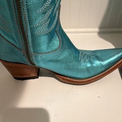 Lane Turquoise Metallic Western Cowboy Boots Pointed Toe Stitched Shaft