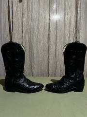 Vtg 80s Durango Black Leather Western Cowboy Boots Mens 10.5 Pull On