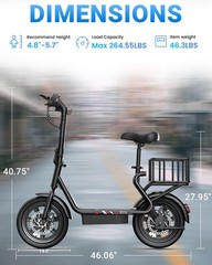 Electric Scooter with Seat, 14″ E-Scooter with 36V 7.8AH Battery, 350W Motor