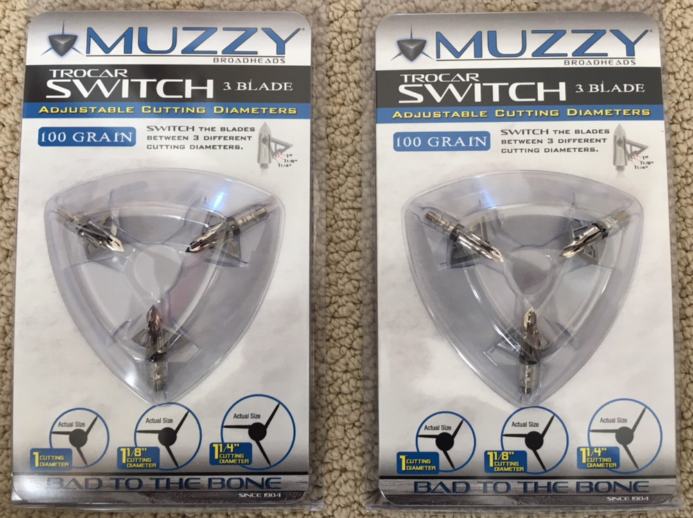Muzzy Trocar Switch Adjustable Cutting Diameter 3 Blade 100 Grain ( 2 ) – Packs