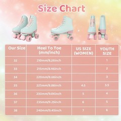 XUDREZ Roller Skates for Girls and Women, Light Green PU Leather Indoor Outdo…