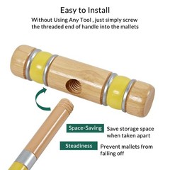 Croquet Set with Deluxe Premium Pine Wooden Mallets 32In Six Player Colored B…