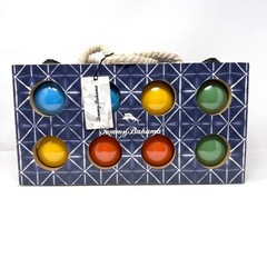 Tommy Bahama Bocce Ball Set Blue Geometric Wood Case Rope Handle SM-54337B New