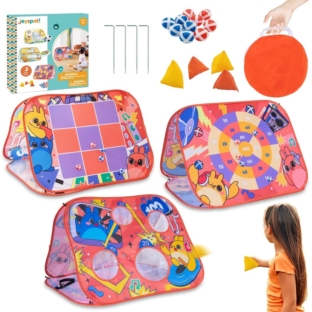 Giant 3-in-1 Bean Bag Toss Game for Kids, Toddler Outdoor Toy Tic Tac Toe Gam…