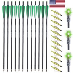 Archery Crossbow Bolts 20 Inch Carbon Arrows Hunting Broadheads Led Nocks Shoot