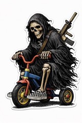 Tactical Military Skull Grim Reaper Sticker AR-15 Decal Death On Tricycle Kids
