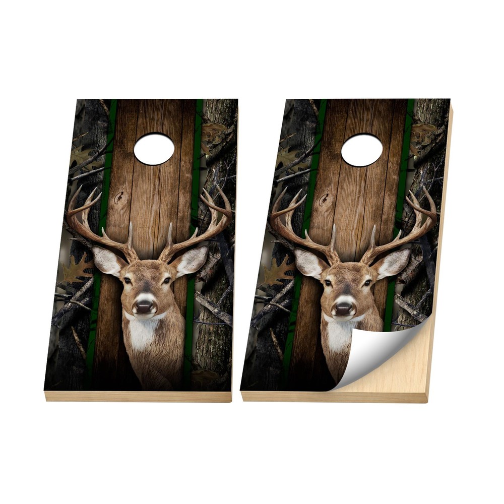 Premium Cornhole Vinyl Wraps – 3M Decal – Hunting – Rustic Whitetail Deer Camo