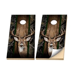 Premium Cornhole Vinyl Wraps – 3M Decal – Hunting – Rustic Whitetail Deer Camo
