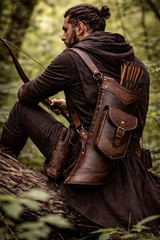 Dark brown leather side quiver – Minimalist embossed hunting quiver bag archery