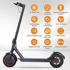 Adults City Commute Electric Scooter, 10″ 500W 22Mph E-Scooter APP 22Miles Range