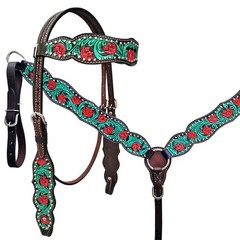 Western Headstall and Breast Collar Set HILASON Tooled Leather Horse Bridle Tack
