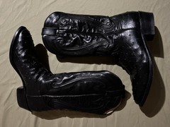 Vtg 80s Durango Black Leather Western Cowboy Boots Mens 10.5 Pull On