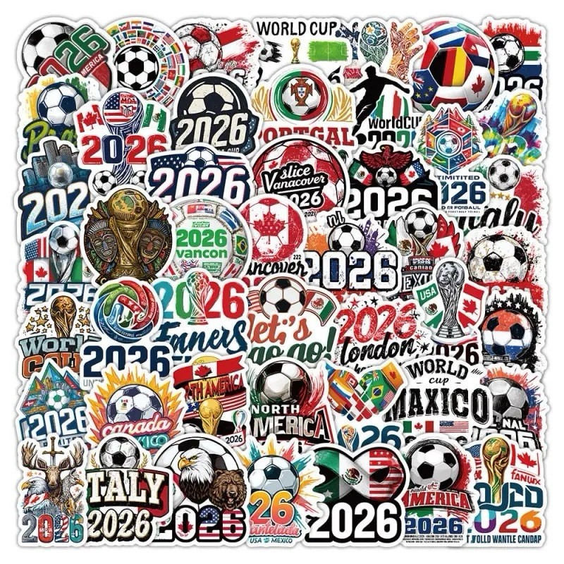 20Pcs Random 2026 World Cup Soccer Sport Party Favor Waterproof Stickers