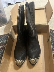 Exotico Black Leather Western Cowboy Boots Pointed Toe with Metal Toe Tips