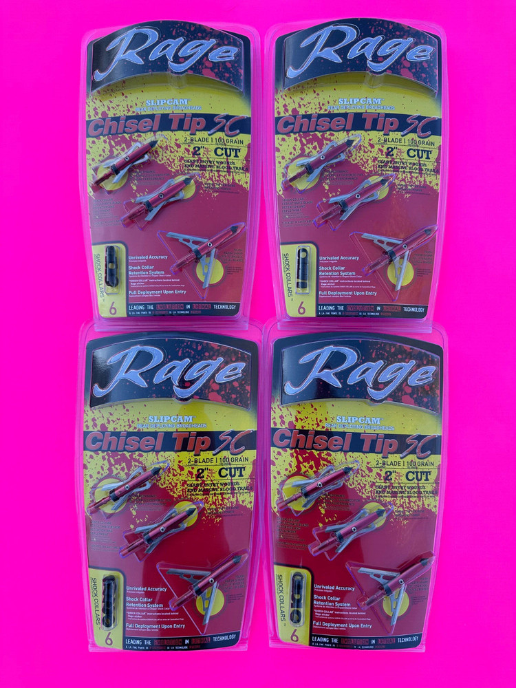 4 pks Rage CHISEL TIP SC Slipcam Mechanical 2″ CUT Blade 100 Broadhead deer hunt