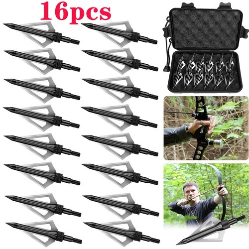 16Pcs Archery Broadheads 3Blade 100Grain Hunting Crossbow Compound Bow Arrow Tip