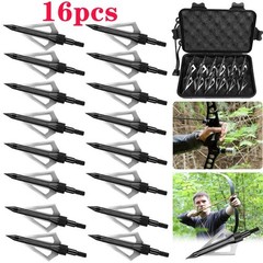 16Pcs Archery Broadheads 3Blade 100Grain Hunting Crossbow Compound Bow Arrow Tip