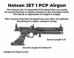 HATSAN Jet I Black .25 cal PCP Air Pistol Converts to Air Rifle with Pellets