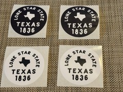 4 Texas Sticker Decal Round Lone Star State Black White 3 inch 1836 Shape Flag