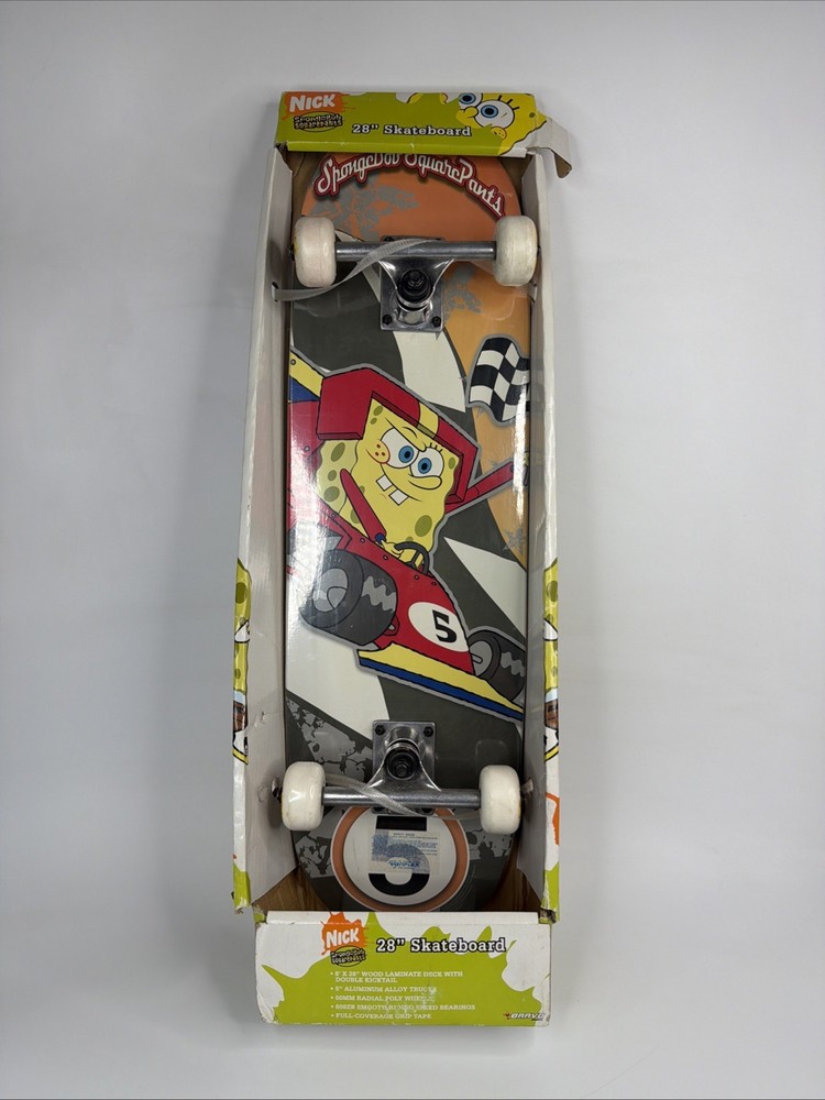 New Vintage SpongeBob SquarePants Bravo 5 sports Skateboard Deck 28”