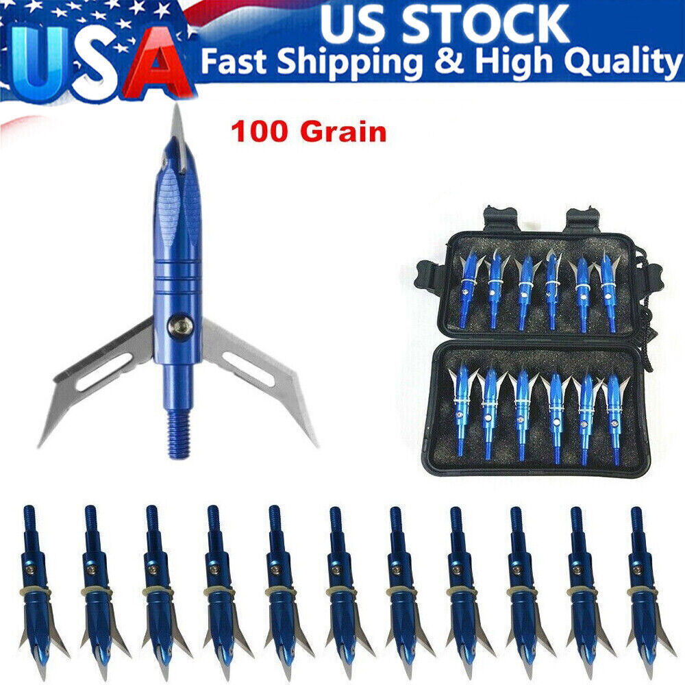 12Pcs 100 Grain Hunting Swhacker Broadheads Compound Bow Crossbow Arrow Tips