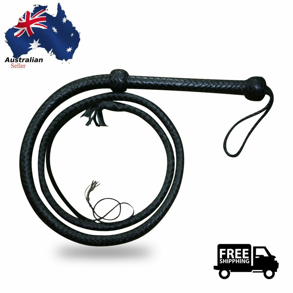 Genuine Cow Hide Leather 04 Feet Long 12 Plait Weaving Bull Whip Black StockWhip