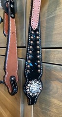 Western One-Ear Headstall, Hair On, Chestnut/Black/Turquoise W/Crystal Conchos