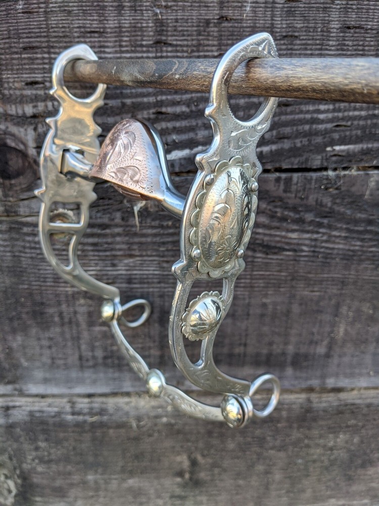 Western Silver Show Bit – Oval Concho – Copper Hood & Roller – 5 Inch Mouth