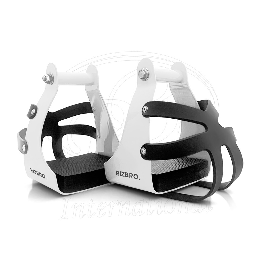 Horse Endurance Stirrups White Powder Coated Aluminum with Leather Guard & Cage
