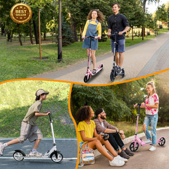 Foldable Kick Scooter for Kids Teens Adults Adjustable Big Wheel Rear Brake