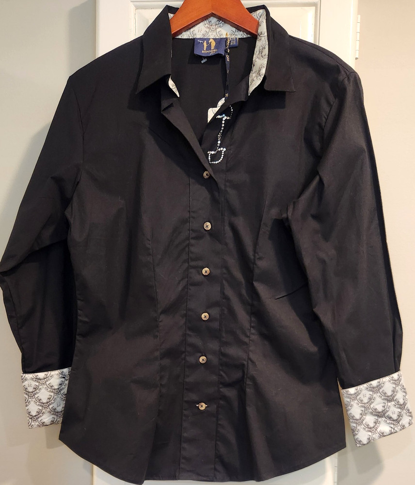 NEW RONNER Sz 12 Black +Crystal Horse Bit Equestrian Riding Margarita Shirt $229