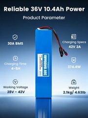 36V 10Ah Lithium Battery Pack Rechargeable for Compatible 36V Electric System