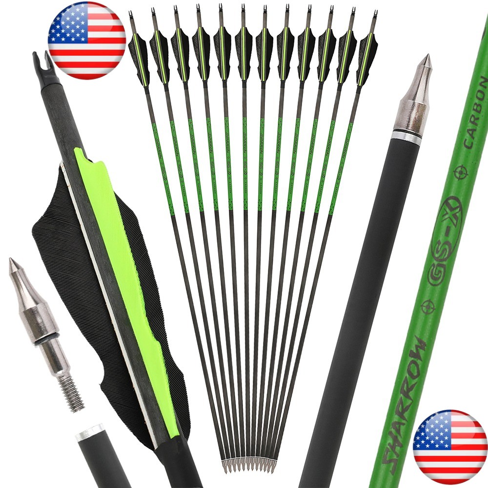 12X 30″ Pure Carbon Arrows Spine300 500 Natural Feathers ID6.2mm Hunting Target