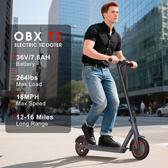 OBX 350W Electric Scooter for Adults, 18MPH & 16 Miles Long Range, 8.5″ Solid Ti