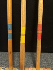 Set Of 3 Vintage Replacement Wooden Croquet Mallets 23” Handle Red, Yellow, Blue