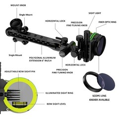 Compound Bow Sight 5 Pin .019″ Adjust 4X 6X 8X Lens Archery Hunting Target RH LH