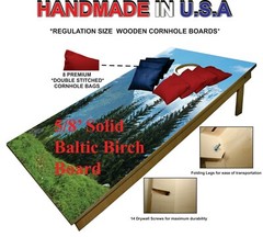 Beautiful Landscape w Mountain Cornhole Boards BEANBAG TOSS GAME w Bags Set