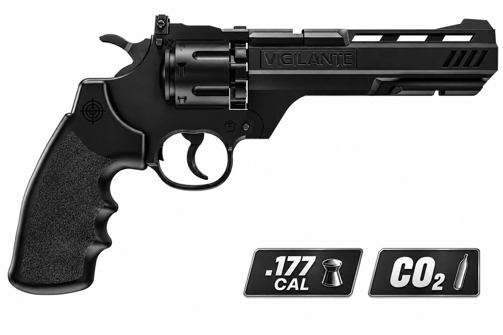 Crosman Vigilante CCP8B2 .177 Cal CO2 BB & Pellet Air Revolver 465 FPS Black