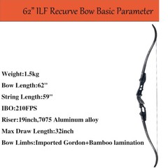 62″ ILF Recurve Bow 30-60lbs Archery 19″ Riser Takedown Bow limbs Target Hunting