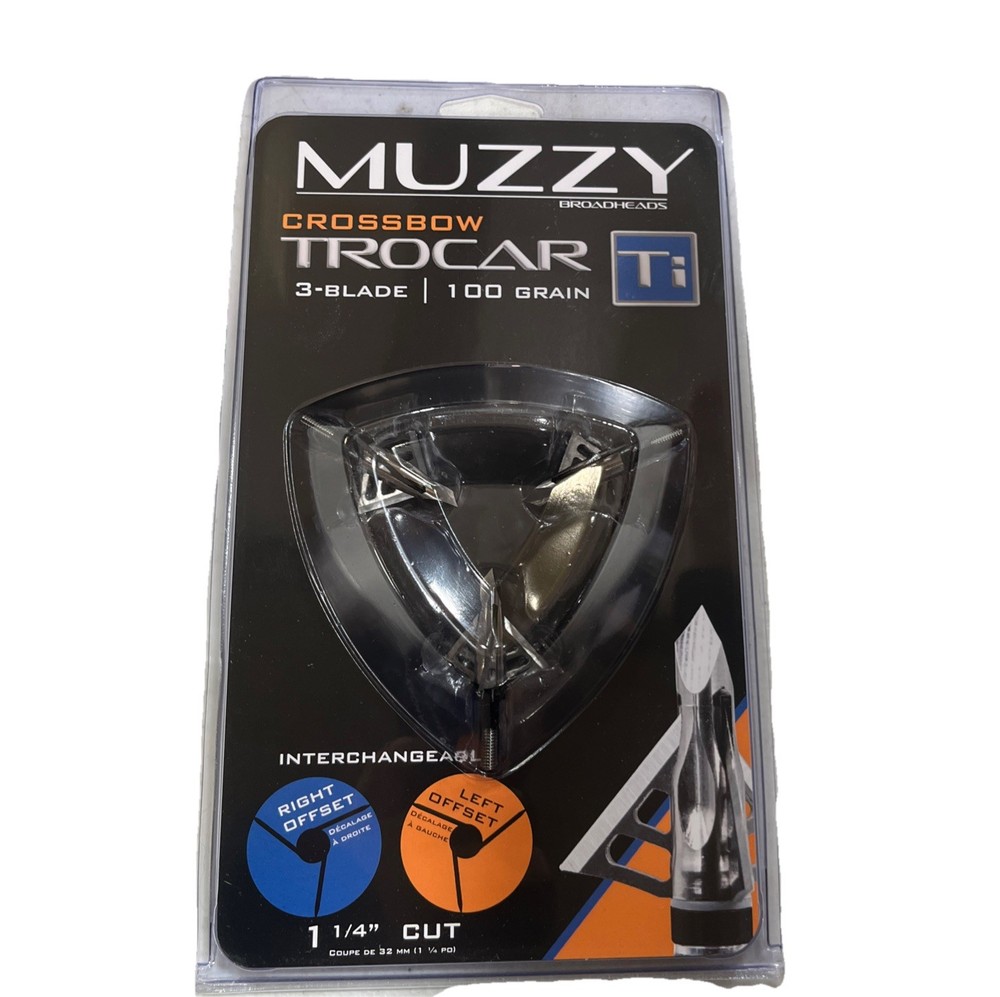 Muzzy Crossbow Trocar 3- Blade TI 100 Grain Vertical Bow 1 1/4” Cut