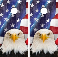 Bald Eagle American Flag Style Cornhole Board Decal Wrap FREE SQUEEGEE