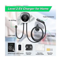 50A Level 2 Tesla EV Charger with NACS Connector, Smart App Control, Large Di…