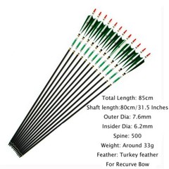 US 12 Pack 28/30/32 Inch Carbon Arrow Spine 500 for Compound/Recurve Bow Hunting