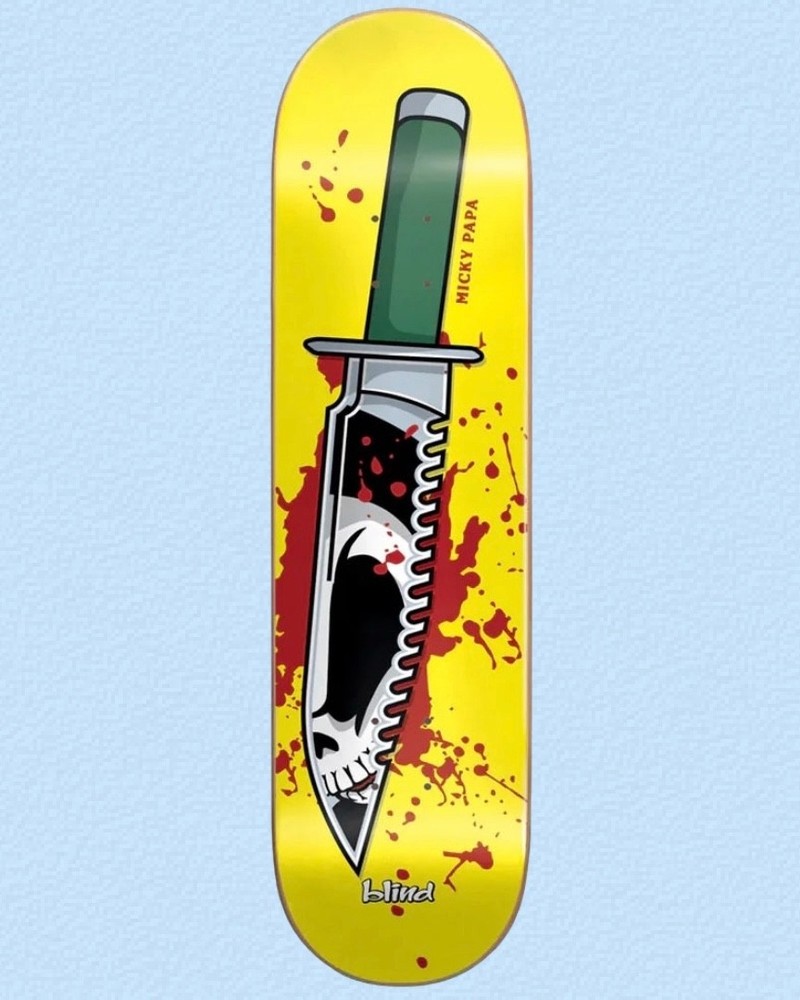 RARE Blind Skateboard Deck Micky Papa Reaper Knife R7 Yellow 8.0 NOS 2019